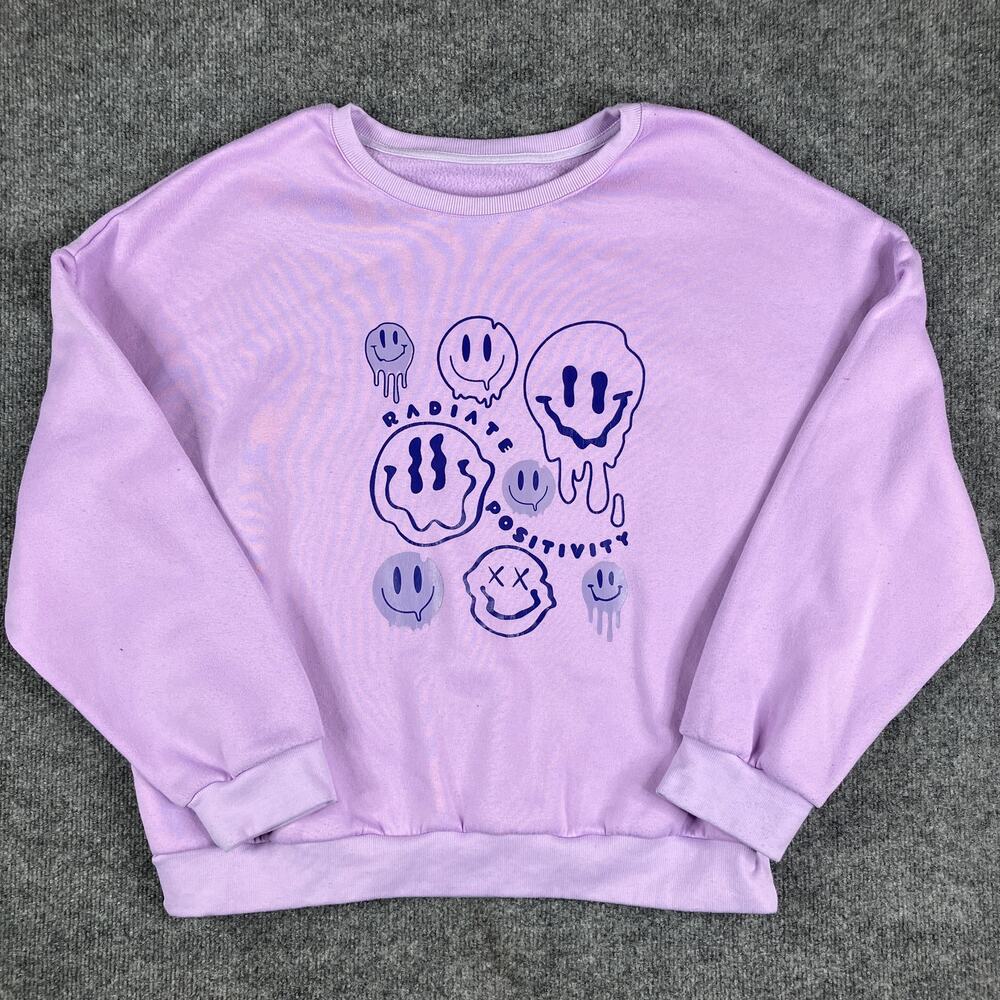 Radiate Positivity Sweatshirt Womens XL Purple Smiley Face Graphic Pullover